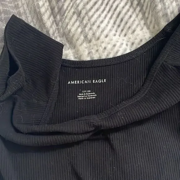 American Eagle Ribbed Black Off-Shoulder Top - Picture 2 of 3